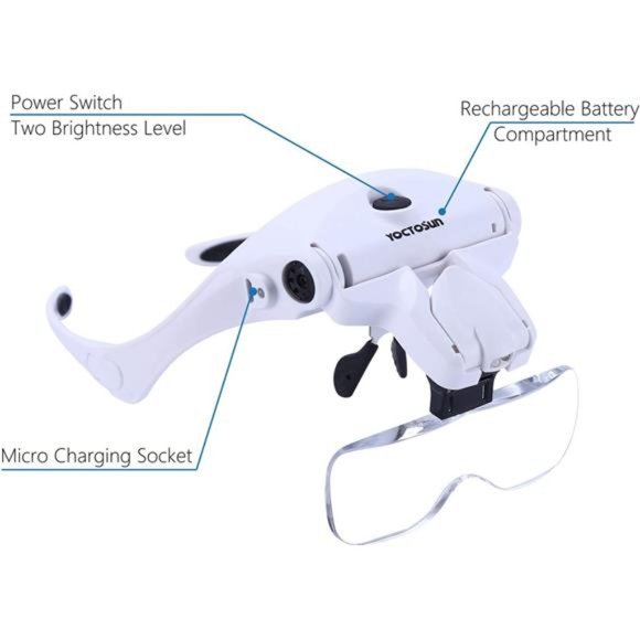 LED Head Magnifier,Rechargeable Hands Free Headband Magnifying Glasses with 2Led - Picture 4 of 6